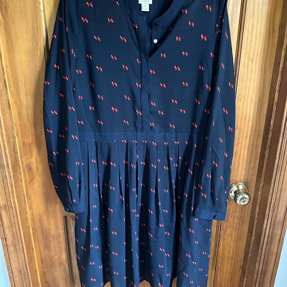J. Crew Pleated Long Sleeve Dress in Blue and Red